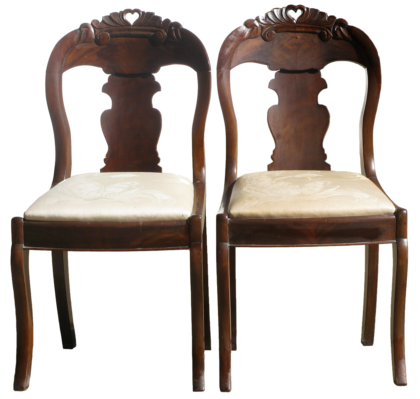 Victorian Mahogany Curved Back Accent / Parlor Chairs, Pair