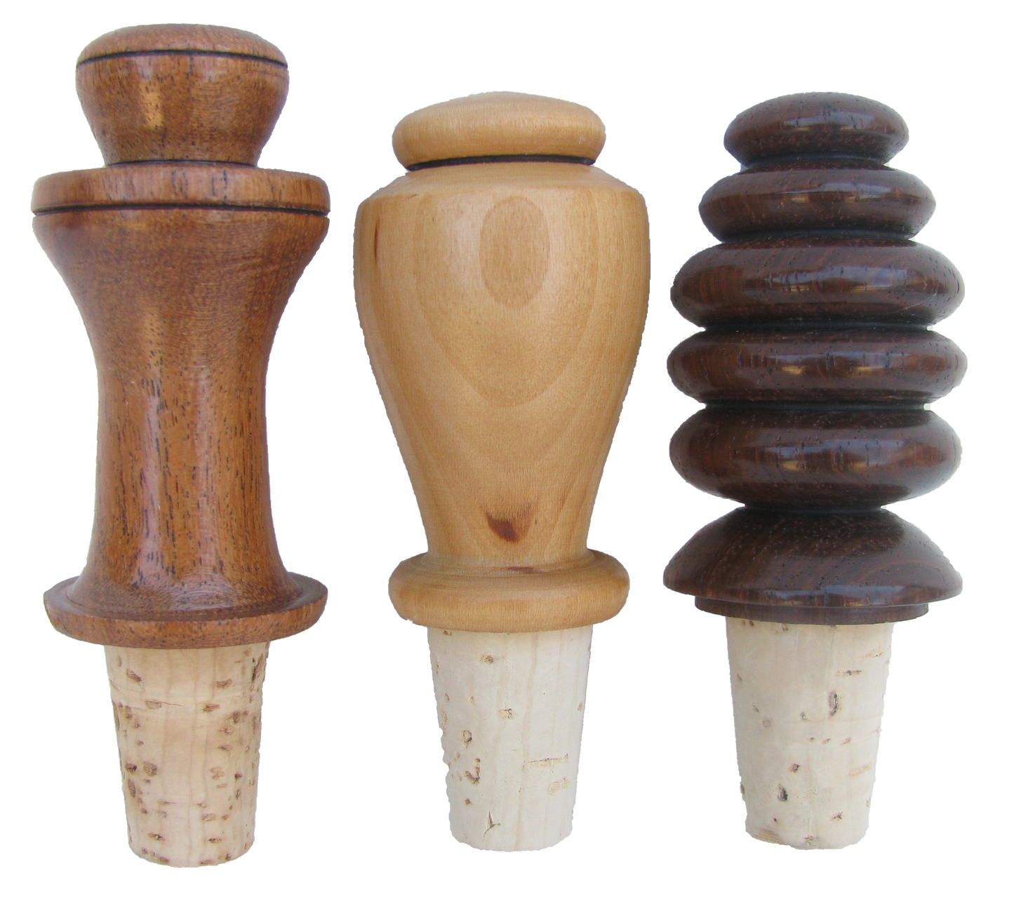 Vintage Artisan Turned Wood Bottle Stoppers, Set of 3