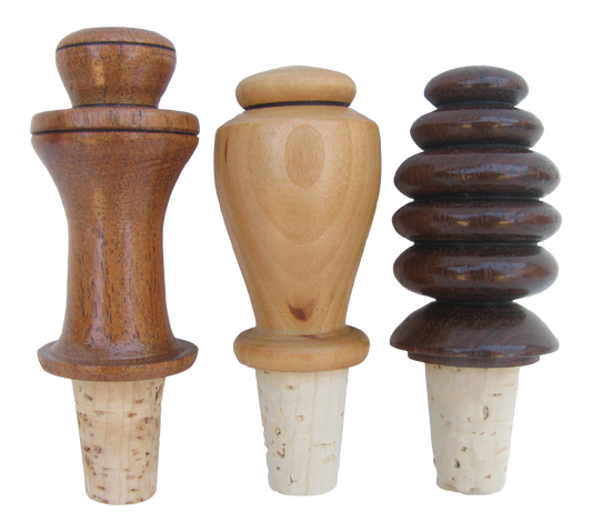 Vintage Artisan Turned Wood Bottle Stoppers, Set of 3
