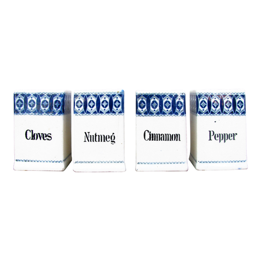 Vintage Blue & White Art Deco Spice Jars / Canisters, Set of 4