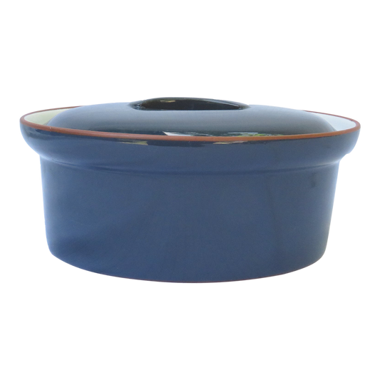 Vintage Blue Glazed Terracotta Casserole W/ Lid