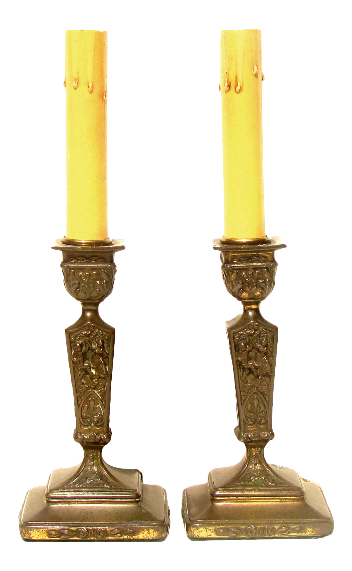 Vintage Bronze Candlestick Lamps, Pair