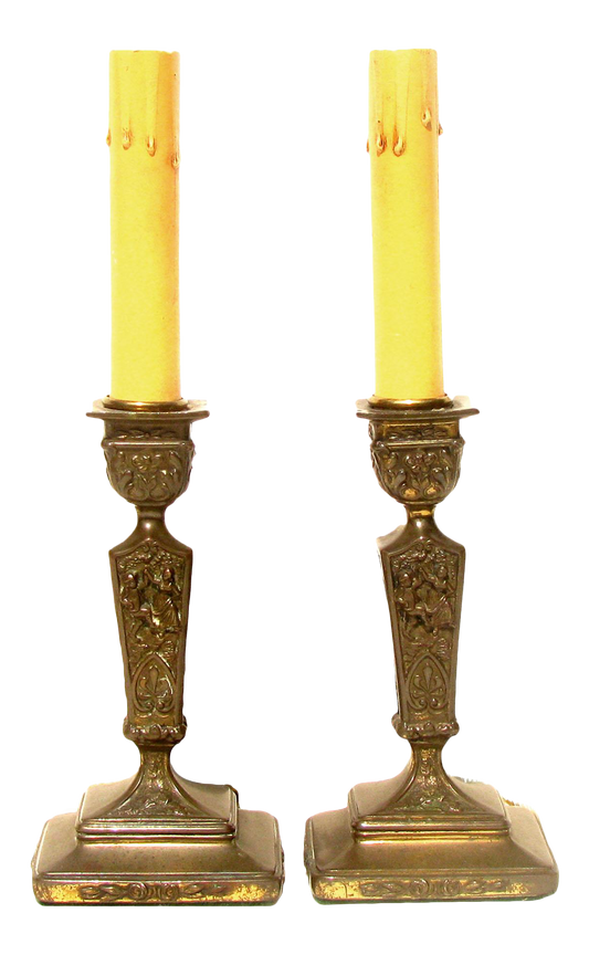 Vintage Bronze Candlestick Lamps, Pair