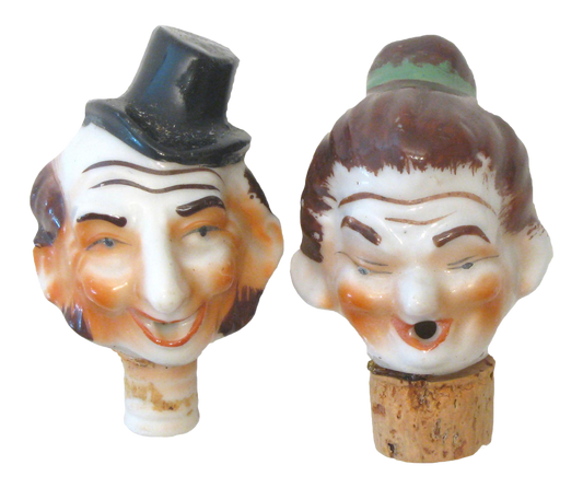 Vintage Porcelain Bottle Stoppers / Pourers, Pair