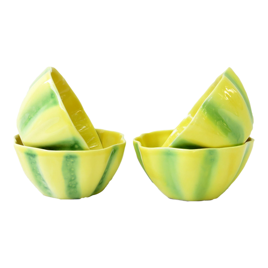 Vintage Portuguese Yelllow & Green Melon Bowls, Set of 4