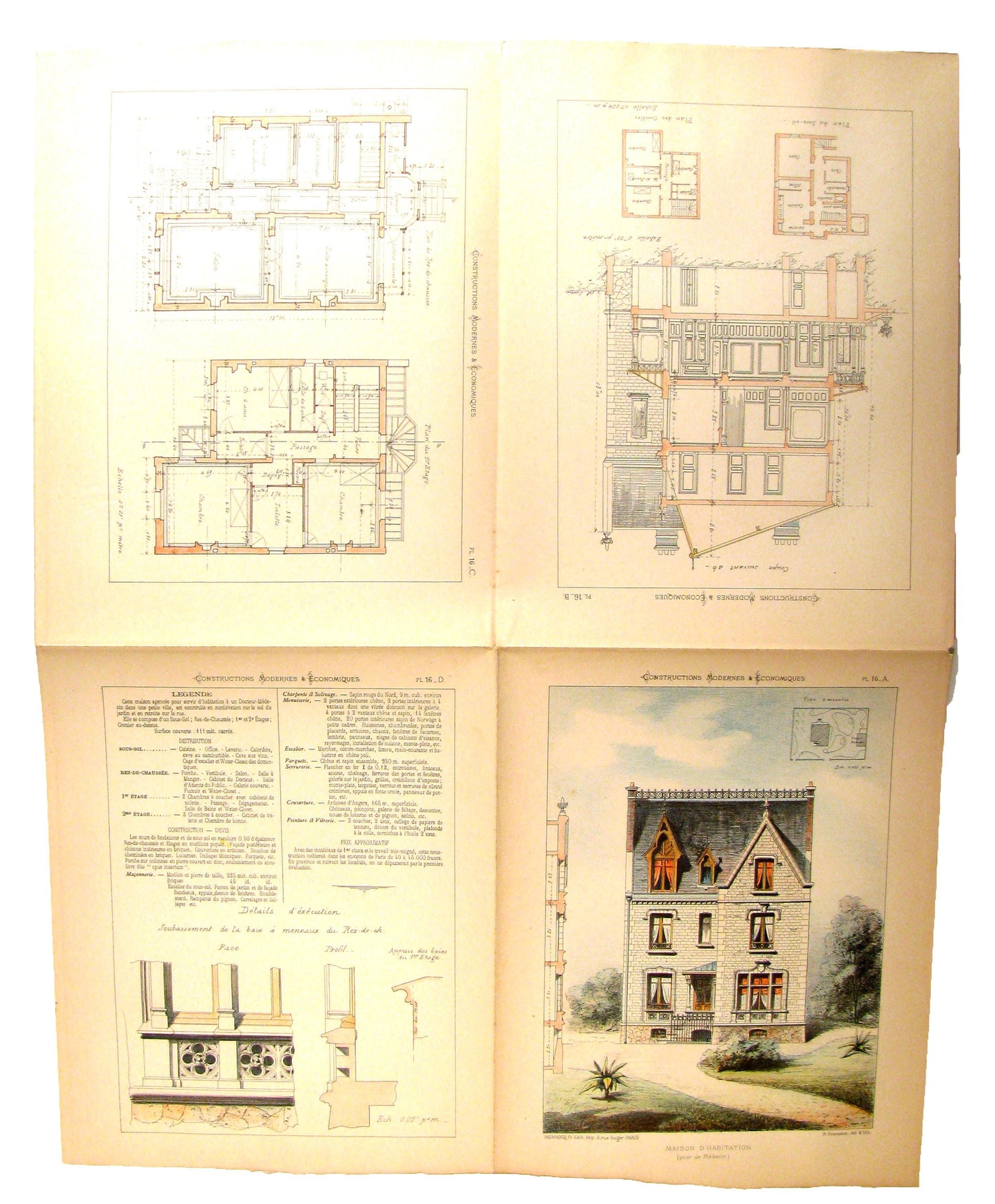 1880s French Architectural Lithograph Folio - 1st. Volume, 25 sheets