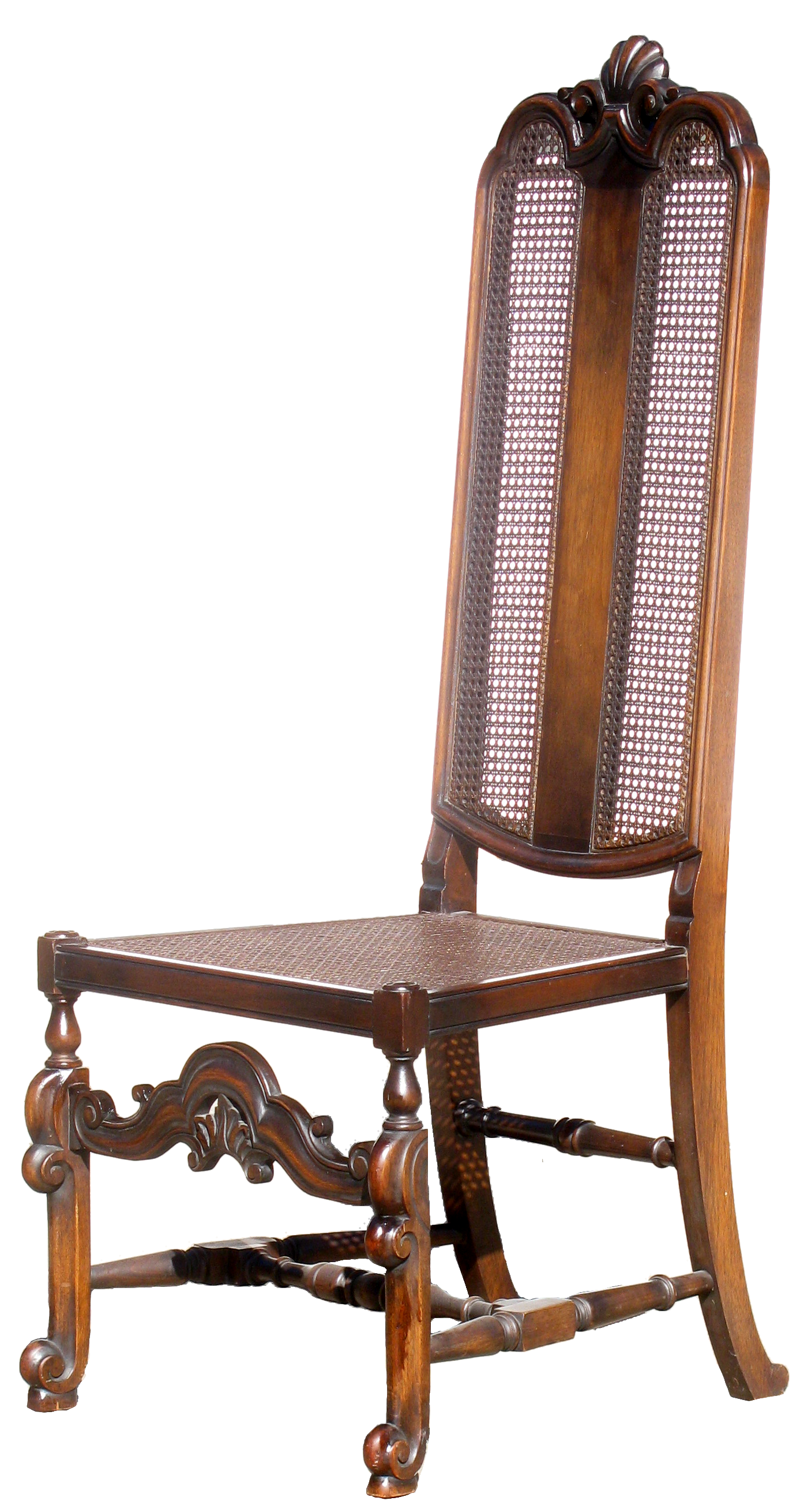 Tall French Louis XIV Walnut & Cane Accent Chair